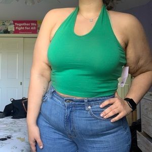 green halter crop top